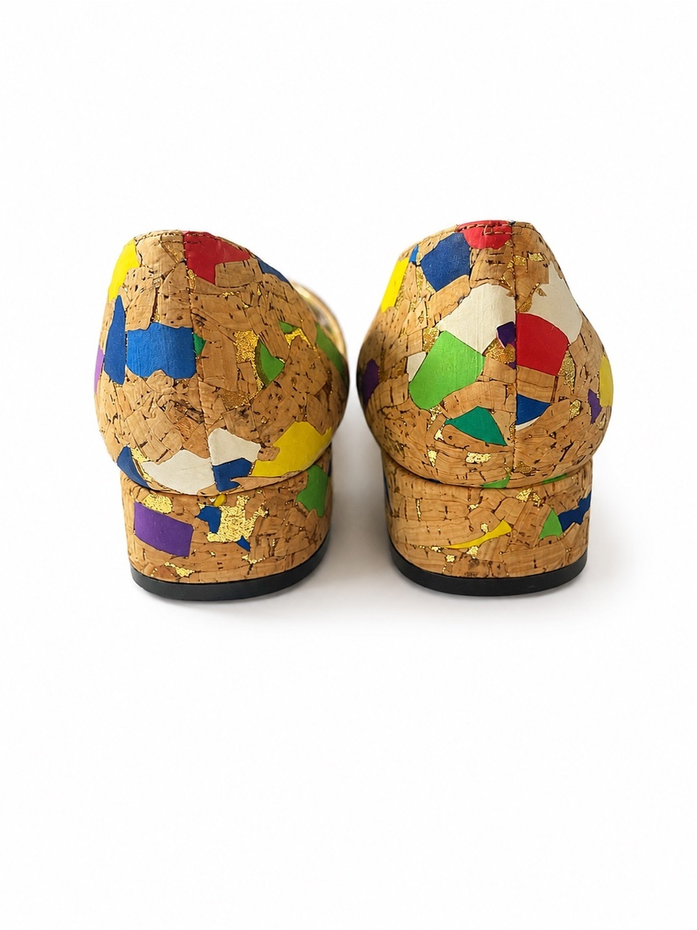 Vintage Margaret J Multicolor Cork Mosaic Slingback Heels|Artistic Wearable Art - Picture 3 of 4